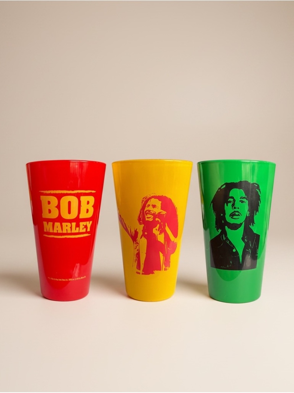 Bob Marley Drinking Glasses 2009 Red Yellow Green Music Reggae Rasta Set Of 3